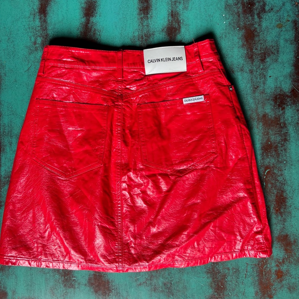 Red Vinyl Calvin Klein Skirt